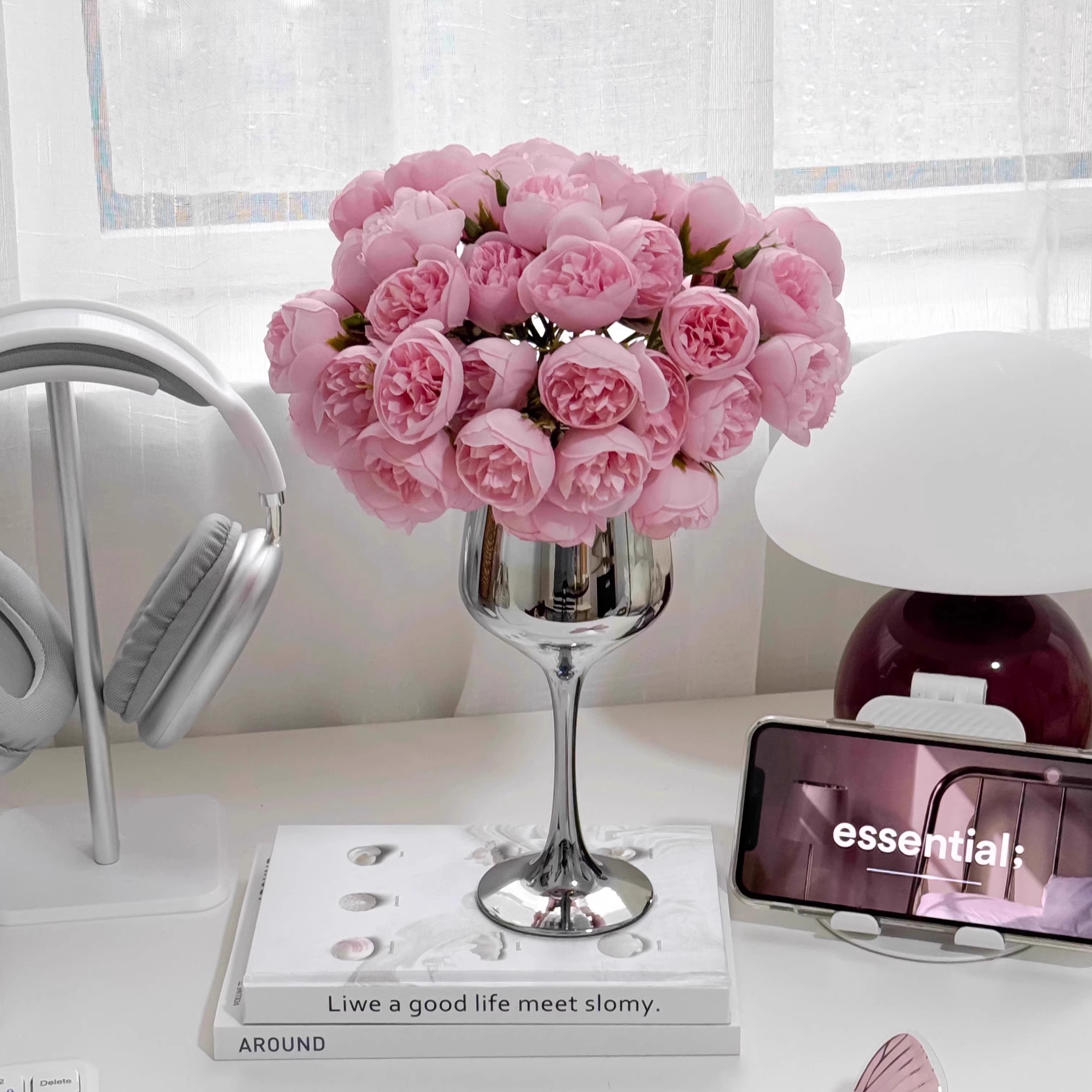 27头捆扎茶花苞小玫瑰茶玫新娘手捧花仿真花绢花假花摆件婚礼婚庆