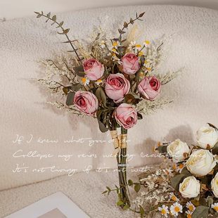 ins玫瑰小雏菊仿真花束假花干花摆设客厅餐桌茶几花艺摆件装饰品