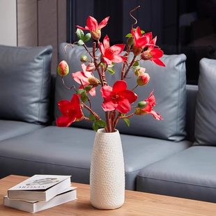 中式高档木棉玉兰仿真手感假花摆件套装客厅餐桌装饰插花摆设干花