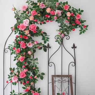 仿真玫瑰花藤假花塑料藤条空调管道缠绕藤蔓装饰遮挡吊顶花条植物