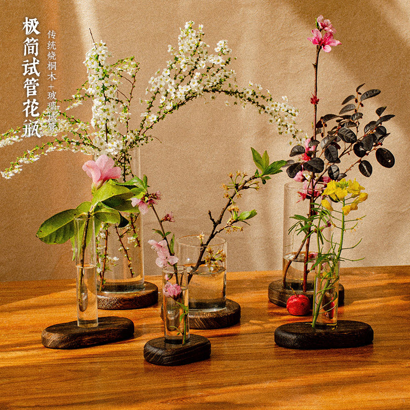ins风实木桌面创意玻璃试管花瓶