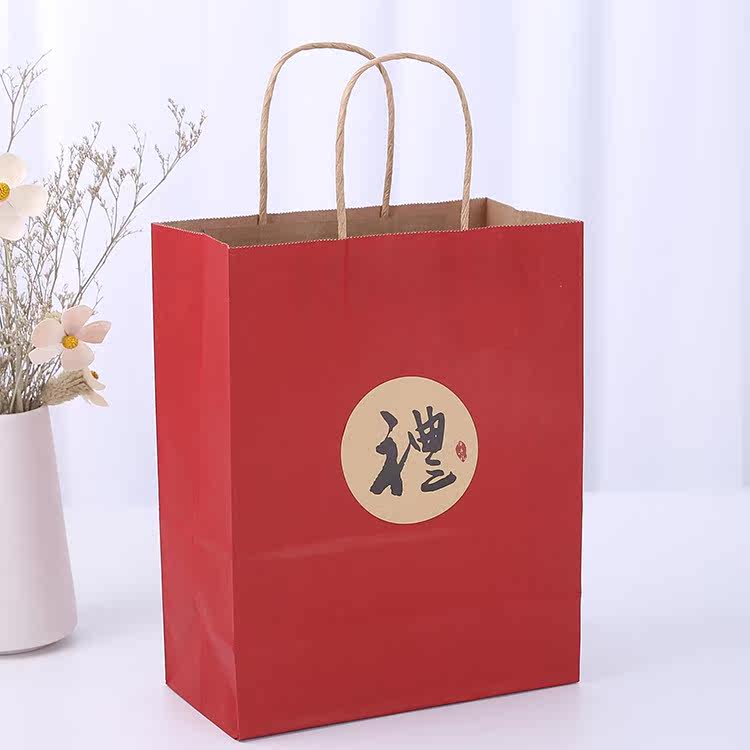 红色牛皮纸袋通用购物袋手提袋中国风礼品袋包装袋送礼袋子十个装