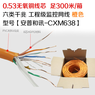 橙色 超六类千兆网线室内监控POE宽带网络线无氧铜6类线工程家用
