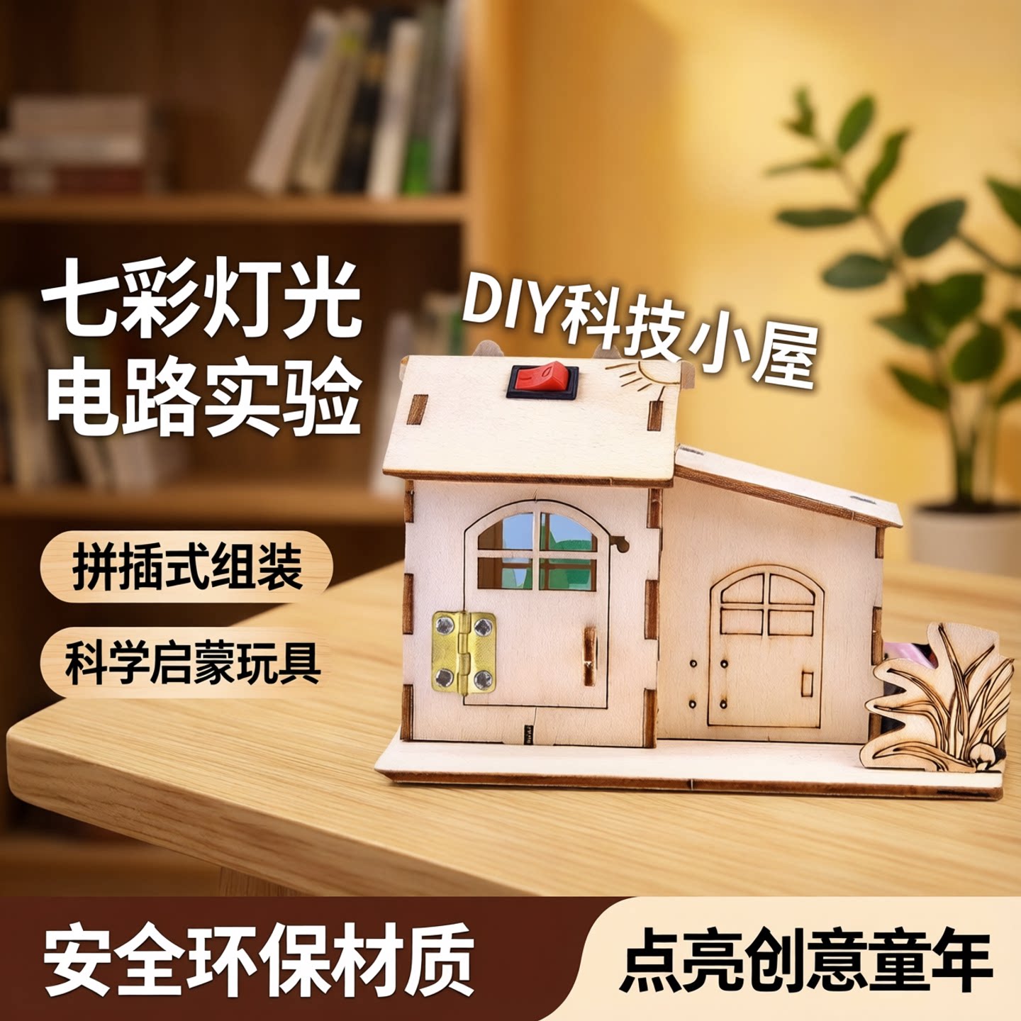 科技小制作DIY七彩灯光小屋手工房子模型拼插小木屋电路科学实验