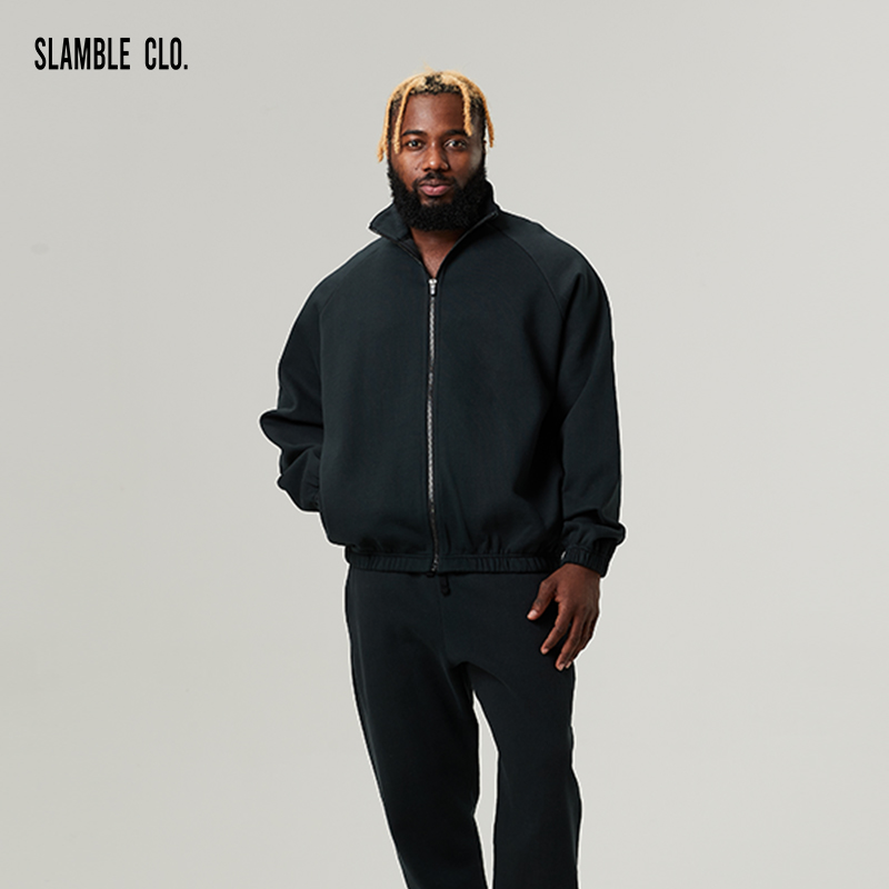 SLAMBLE CLO.新款纯色拉链教练针织美式夹克立领外套男休闲运动潮