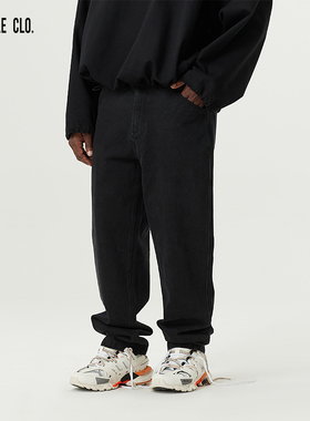 SLAMBLE CLO.新款水洗阔腿锥形牛仔裤休闲纯色长裤男美式潮流