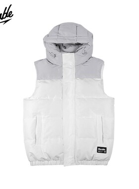 SLAMBLE秋冬季新款拼色棉马甲连帽男女加厚保暖无袖外套马夹背心