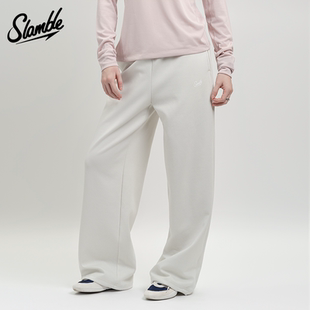 SLAMBLE女士运动休闲长裤阔腿直筒可调节抽绳裤口垂感显瘦秋季新