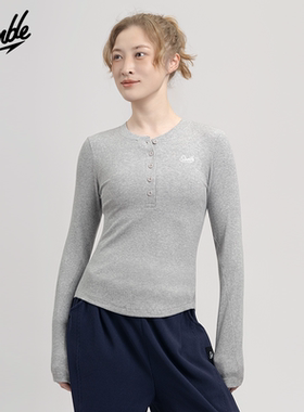 SLAMBLE女士紧身剪裁长袖亨利衫透气运动休闲打底衣修身长袖秋季