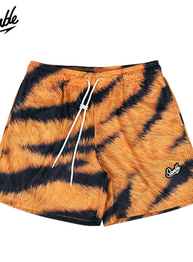 SLAMBLE男子运动短裤训练健身四分网眼动物纹篮球美式宽松潮流