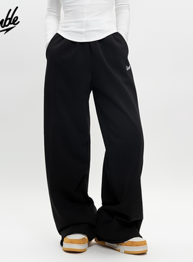SLAMBLE 400克轻拉绒女士阔腿休闲重磅自由裁卷边慵懒风卫裤