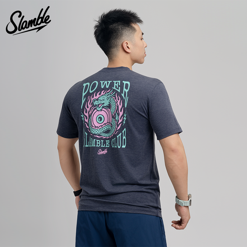 SLAMBLE男士CF运动健身短袖T恤综合训练莱赛尔透气龙印花速干吸汗