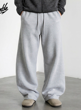 SLAMBLE美式320克弯刀空气层卫裤运动卫裤阔型直筒阔腿重磅休闲