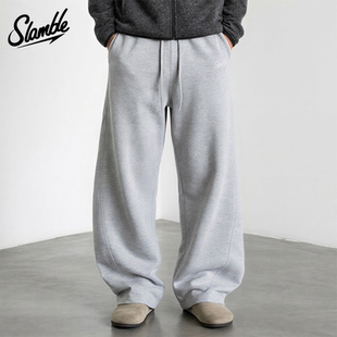SLAMBLE美式320克弯刀空气层卫裤运动卫裤阔型直筒阔腿重磅休闲