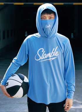 SLAMBLE新款连帽面罩长袖投篮服男女透气速干运动帽衫橄榄球上衣