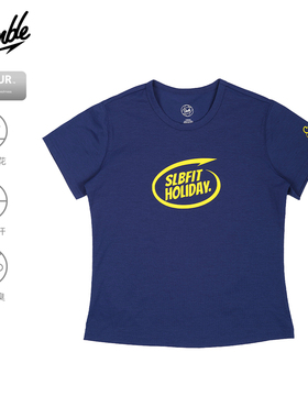 SLAMBLE女子速干抗菌仙护盾运动短袖T恤正肩女款水显印花夏季圆领