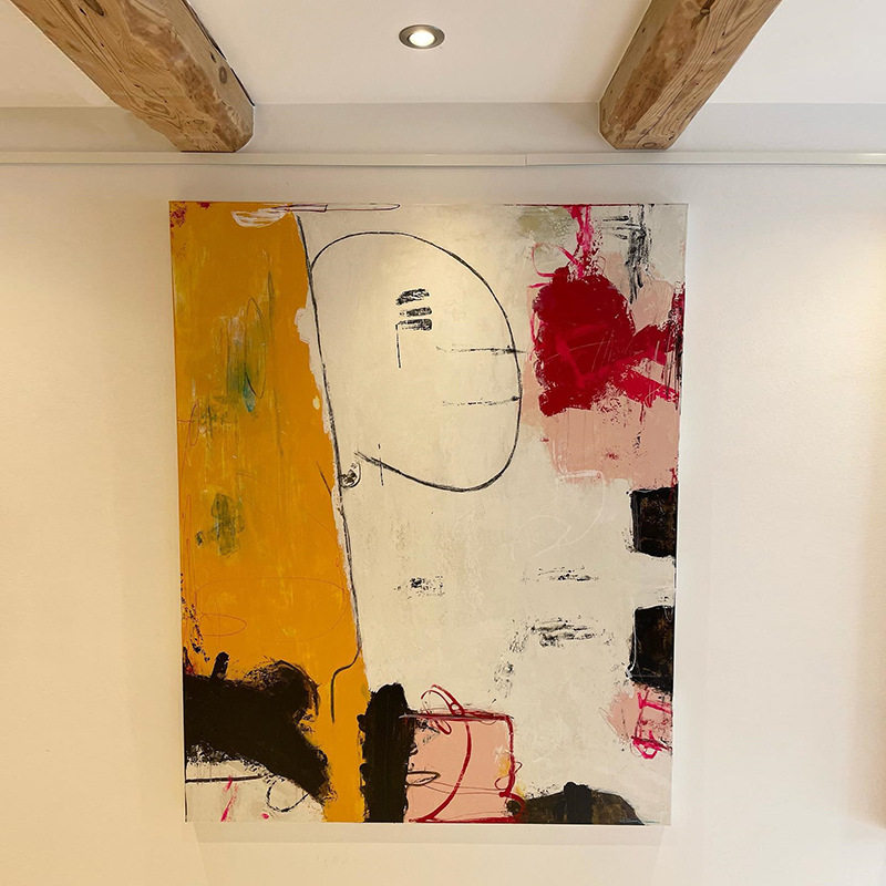 法式中古风抽象手绘油画客厅挂画高级感餐边柜样板间玄关装饰画