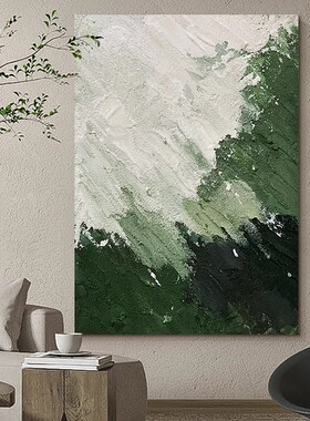 绿色寓意抽象手绘厚肌理油画现代简约酒店民宿玄关客厅挂画装饰画