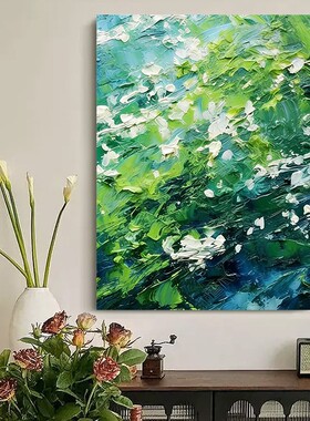 原创手绘油画绿色高级感抽象油画大芬村设计师艺术挂画壁画