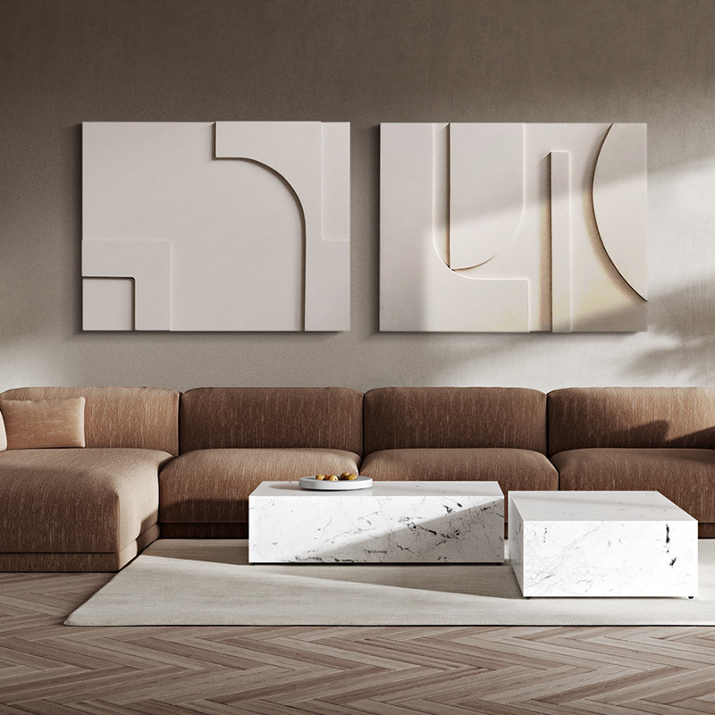 现代简约莫兰迪装饰画样板房木雕壁画沙发背景墙客厅卧室软装挂画