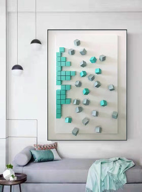 实物立体方块装置画简约抽象客厅挂画样板间现代装饰画餐厅玄关画