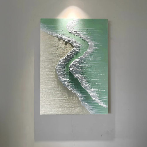 现代简约客厅装饰画轻奢高级感奶油风餐厅沙滩海浪挂画肌理感油画