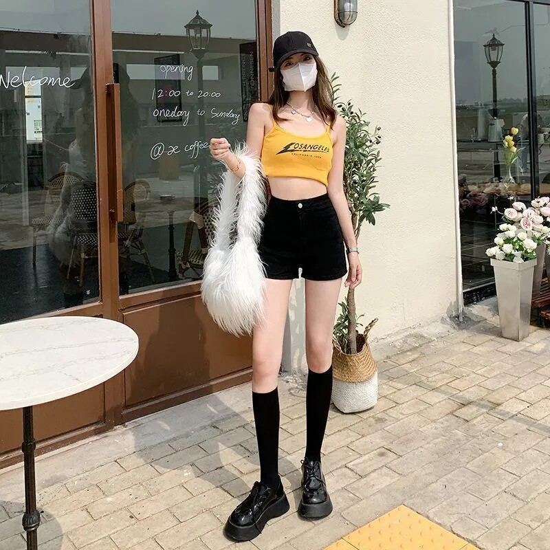 黑色辣妹牛仔短裤女2026新款牛仔裤紧身短裤高腰显瘦百搭a字裤子