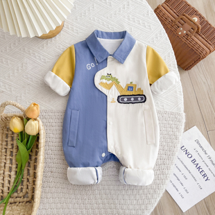 婴儿连体衣春秋款新生儿衣服男宝宝哈衣爬服小月龄秋季双层外出服