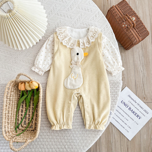 新生婴儿衣服春装女宝宝连体衣春秋季满月生日百天纯棉洋气外出服