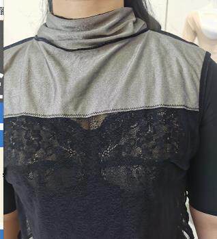 茹娣傲雪棋E7-1606女士脖套蕾丝轻薄透气银纤维护肩健康排湿寒衣