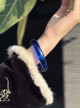 【无酸洗不注胶】纯天然原石蓝水晶手镯女款玉髓玛瑙白月光玉镯子