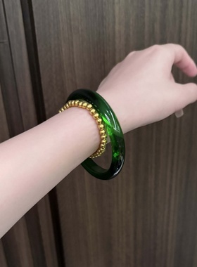 【贵妃】纯天然原石帝王绿色水晶手镯女款白月光玉髓冰种手串手链