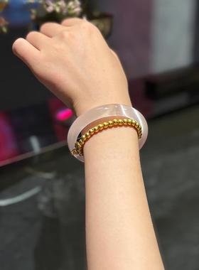 白月光冰藕粉手镯女玉髓荔枝冻猫眼效应冰透西柚粉水晶高级感轻奢