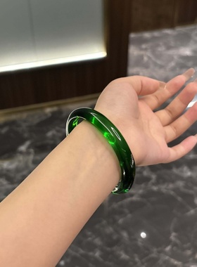 【贵妃】纯天然原石帝王绿色水晶手镯女白月光玉髓冰种透手串手链
