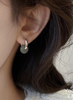 Yooper纯银东陵耳扣女S925新款轻奢潮流中式古风圆玉耳环耳饰2025