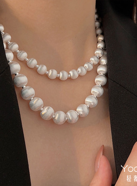 Yooper拉丝圆球纯银项链手链套链