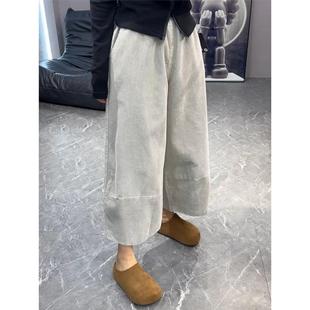 灯芯绒高腰加绒九分休闲裤女冬季大码胖mm宽松显瘦梨型身材阔腿裤