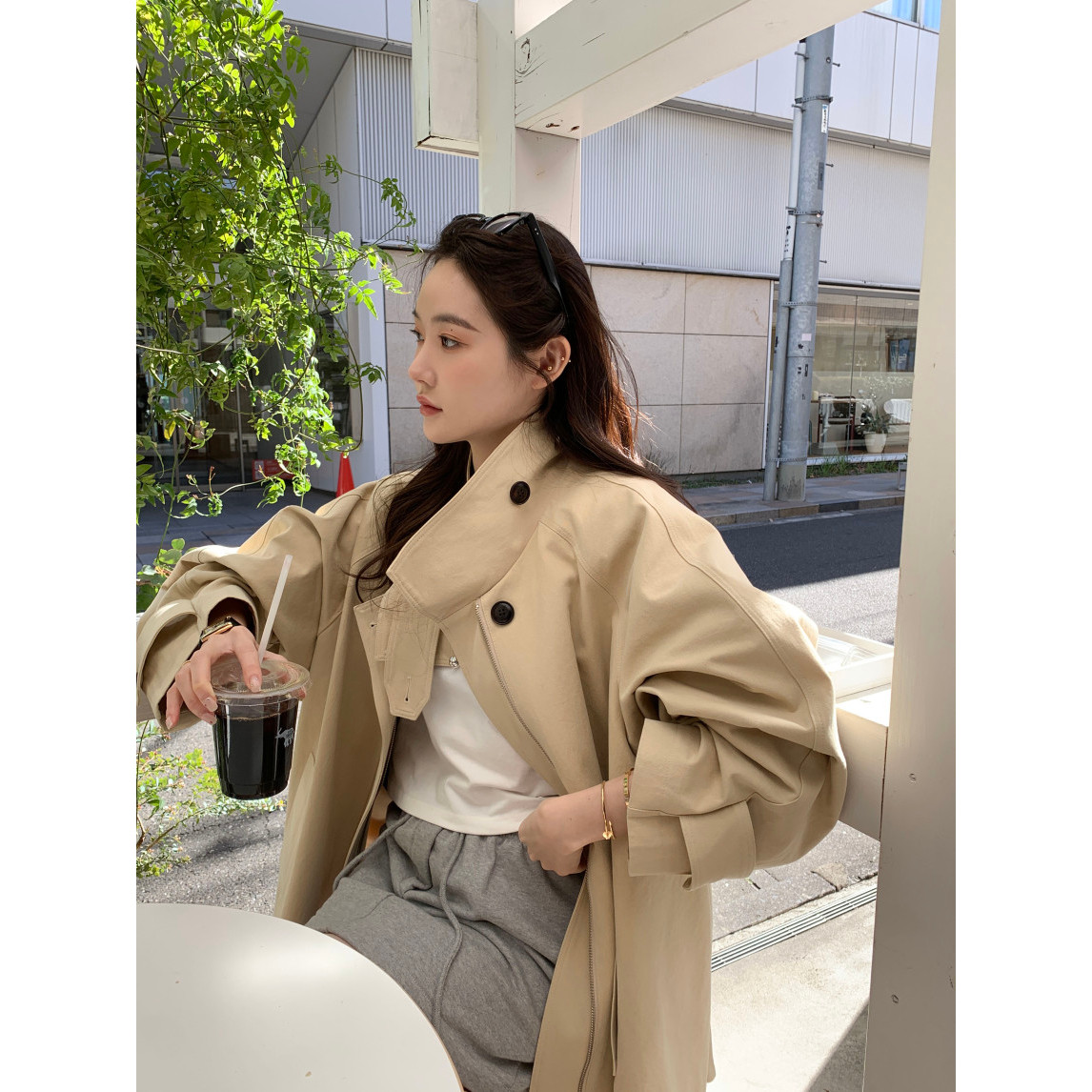 已出货 韩国chic春季新款小众设计感短款风衣外套女