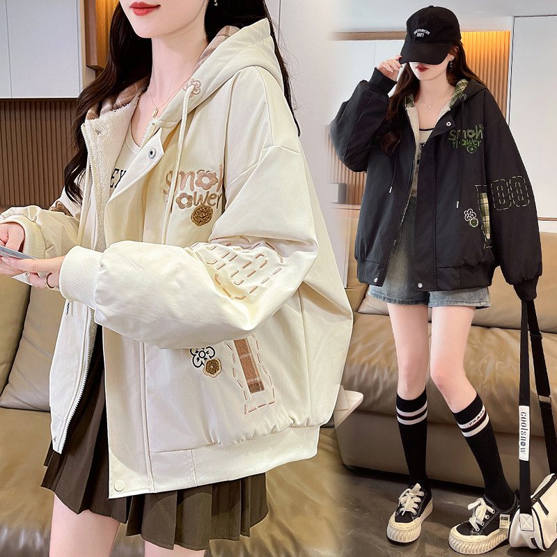 冬季新款夹克棉服外套女生痞帅休闲美式情侣款刺绣棒球服加厚上衣