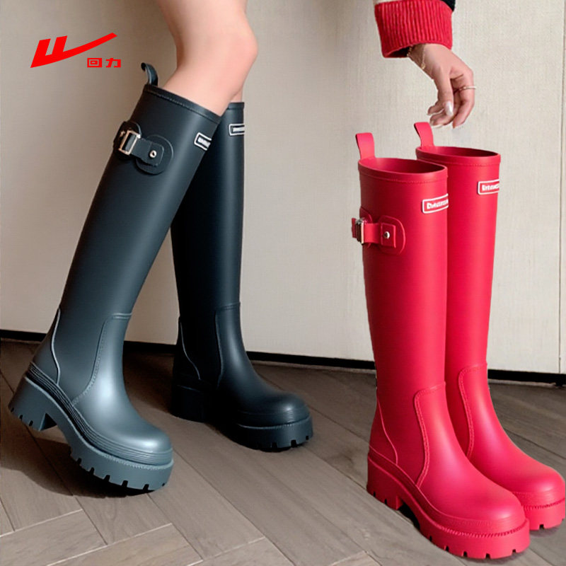 回力雨鞋女款加绒长筒靴户外红色高筒防水防滑胶鞋时尚百搭雨靴女