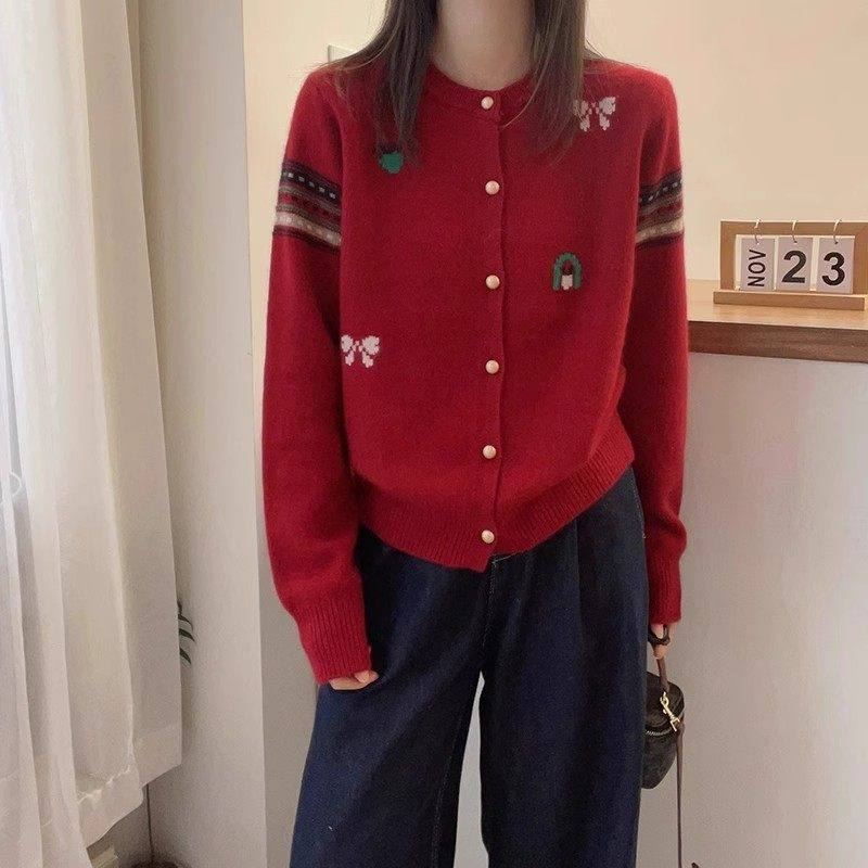 春装红色毛衣外套女2025本命年蛇年新中式国风针织开 衫耶诞节新,个性定制/设计服务/DIY,棉服工装,淘宝优惠券,粉丝福利购,淘宝优惠卷