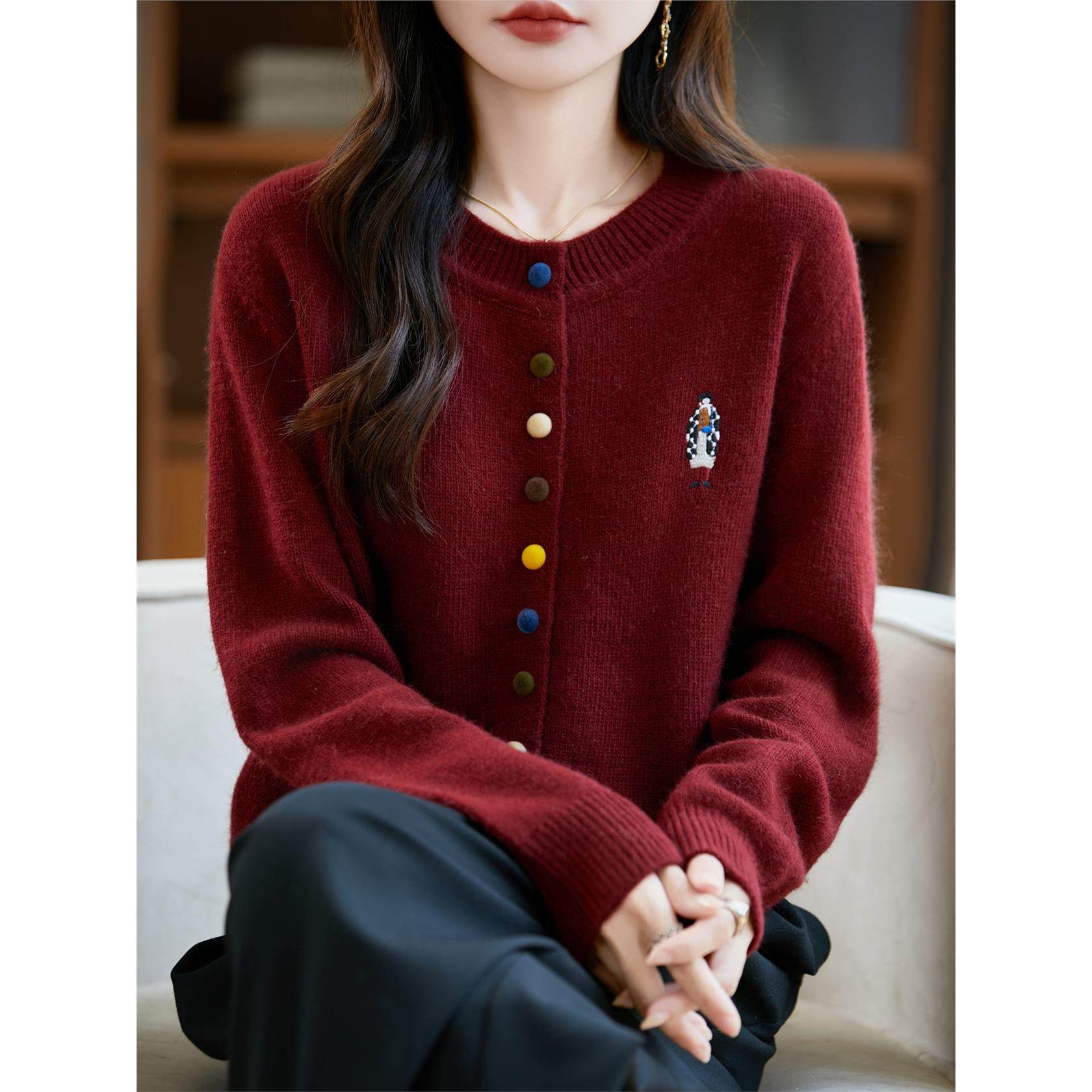 法式彩扣刺绣针织开衫女外套毛衣2025新款加厚保暖外搭打底毛衫潮,个性定制/设计服务/DIY,棉服工装,淘宝优惠券,粉丝福利购,淘宝优惠卷