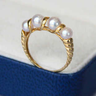日本akoya珍珠戒指小珠18K黄金海水珍珠指环排戒精致M家专柜同款