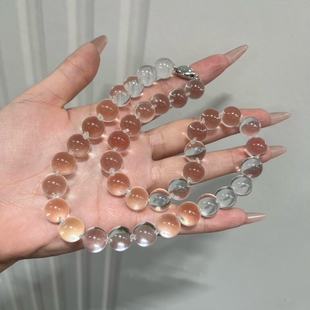 10A巴西天然白水晶项链泡泡珠牛鼻孔颈链女款气质百搭春夏锁骨链