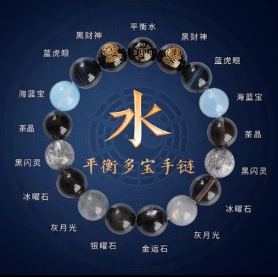 旺财运手链2025五行天然黑蓝水晶补喜用金水火土水木手串缺男女款