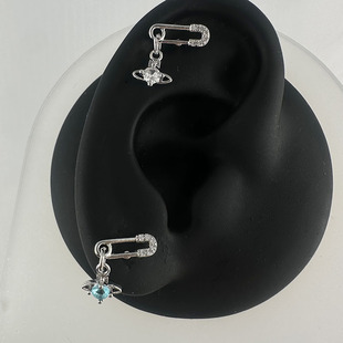 Panda熊了个猫 钛钢耳钉耳骨钉 时尚曲别针土星耳坠穿刺饰品耳饰