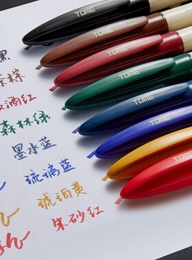 TOME图米习字笔秀丽笔复古彩色签字笔自带笔锋的笔极细小楷细楷新毛笔柔绘笔书法练字专用笔美术生绘画勾线笔