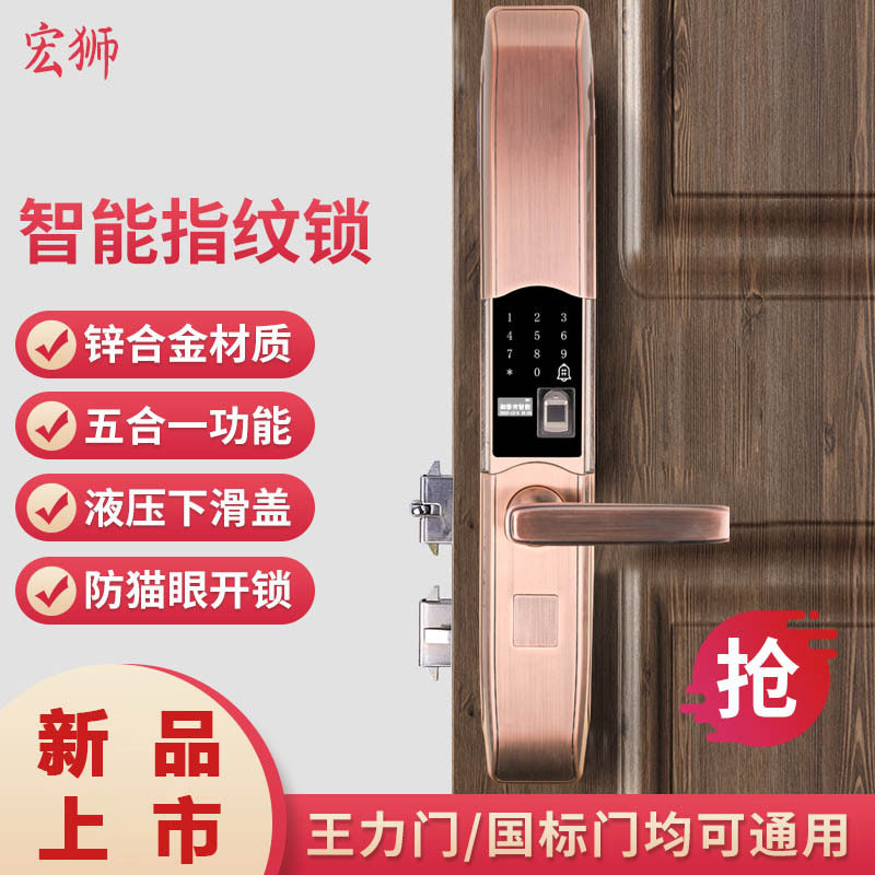 加工定制宏狮智能锁自动滑盖加厚款防盗门锁厂家 电子密码锁