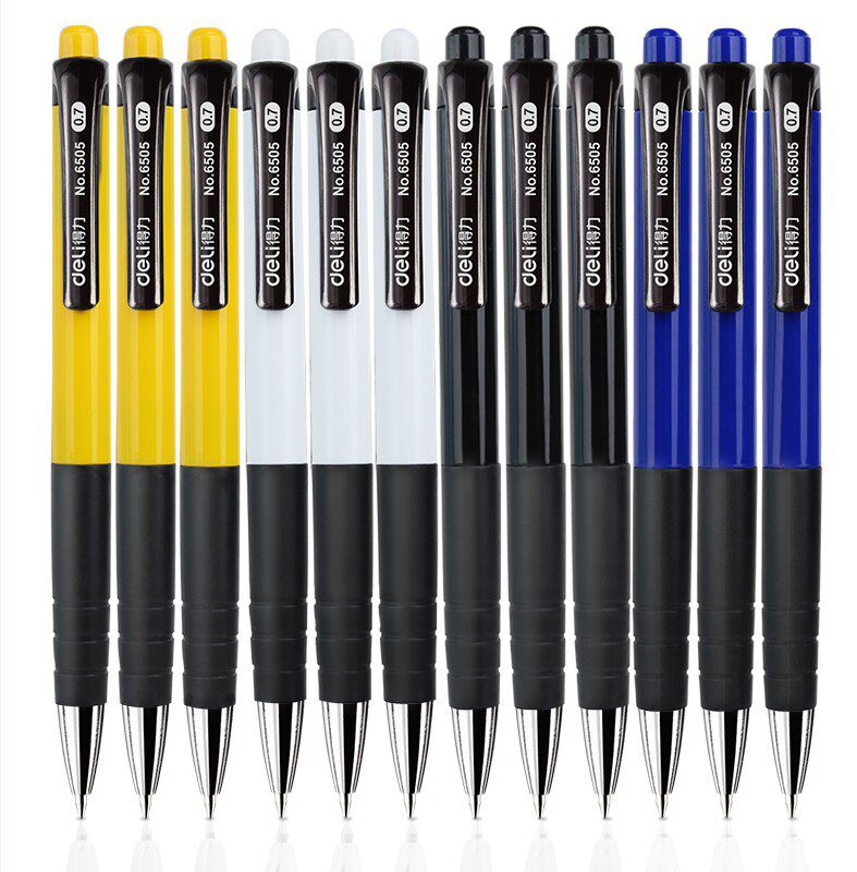 得力6505圆珠笔按压式简约自动蓝色圆珠笔芯学生专用中油笔按动式