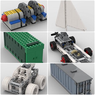 定制积木创意设计玩具船帆带发动机的底盘发电机四轮驱动车集装箱